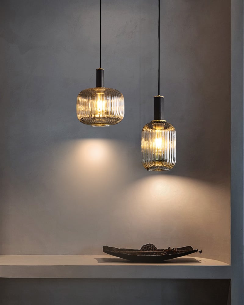 Modern Duo Pumpkin Shaped Stripped Glass Hanging Light — premium lighting product available from DEEN ELECTRIC Rawalpindi