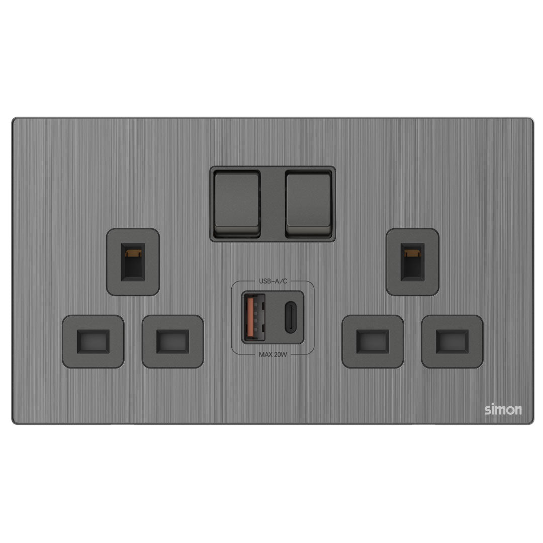 Simon 2G BS Switched Socket with USB A+C Chargers M7-Metal Series — premium lighting product available from DEEN ELECTRIC Rawalpindi