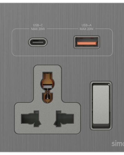 Simon Multi Socket Switched with USB A+C Chargers M7-Metal Series