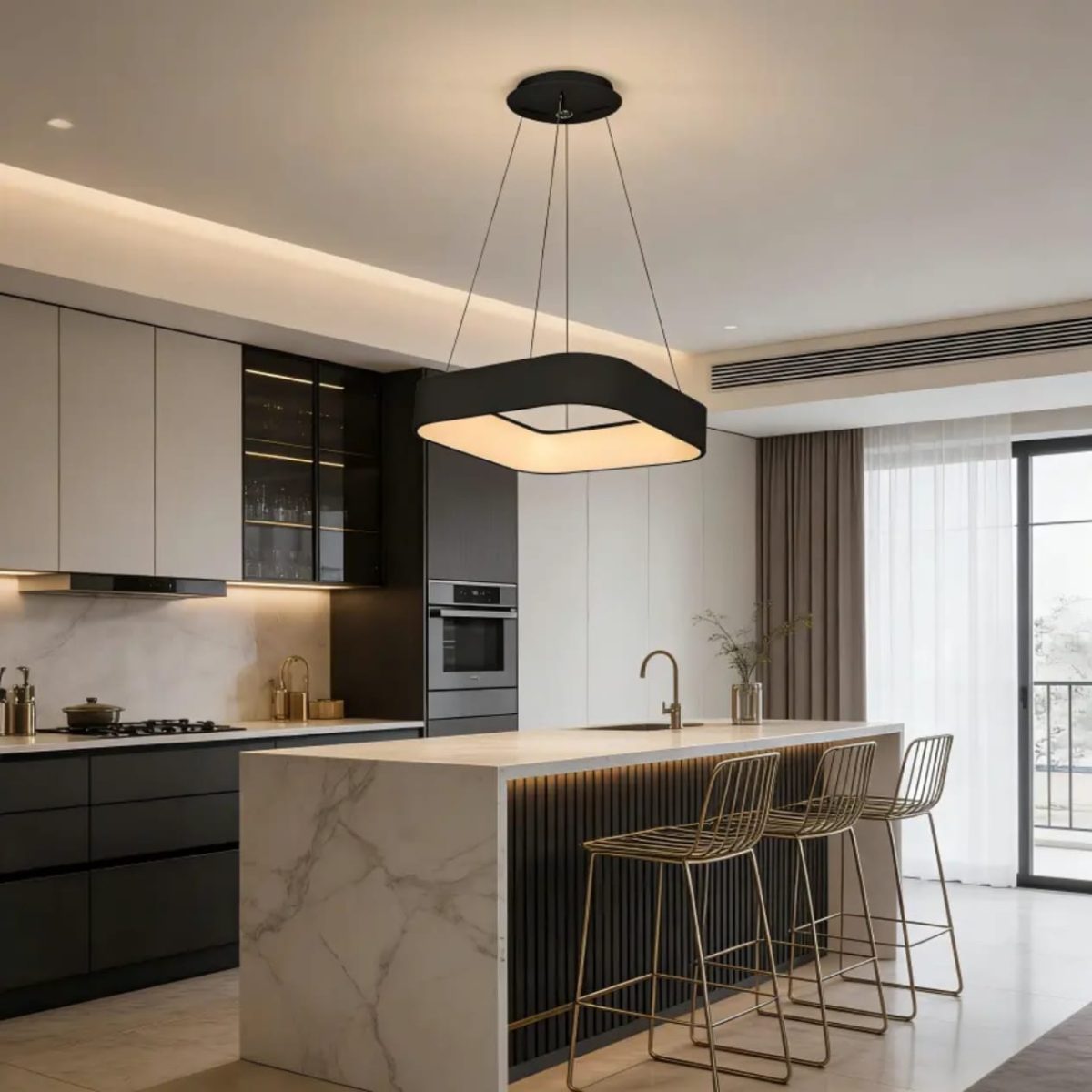 Modern Square Aluminum Chandelier (9085-Round Black) — premium lighting product available from DEEN ELECTRIC Rawalpindi