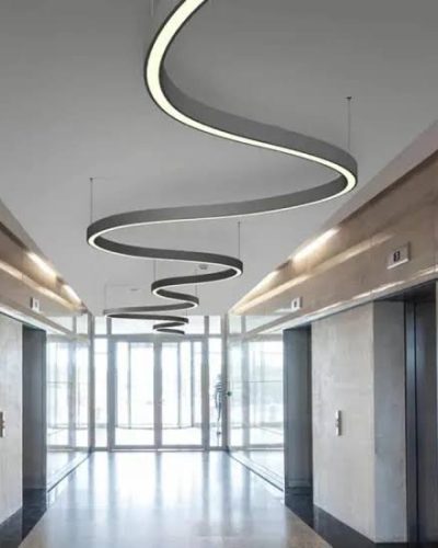 Customised circular and curved shaped led linear hanging pendant light