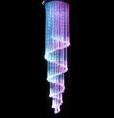 Fibre optic and crystals spiral shaped hanging chandelier
