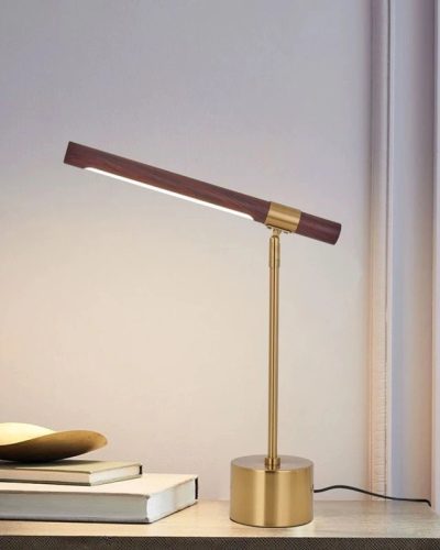 Modern wood grain design golden metal study lamp