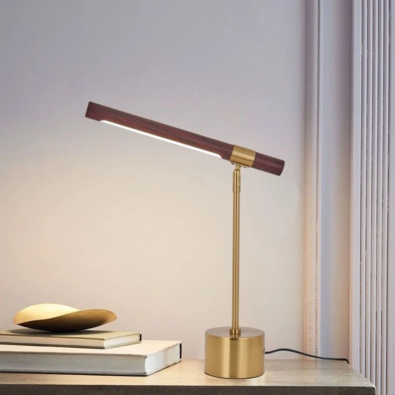 Modern wood grain design golden metal study lamp — premium lighting product available from DEEN ELECTRIC Rawalpindi