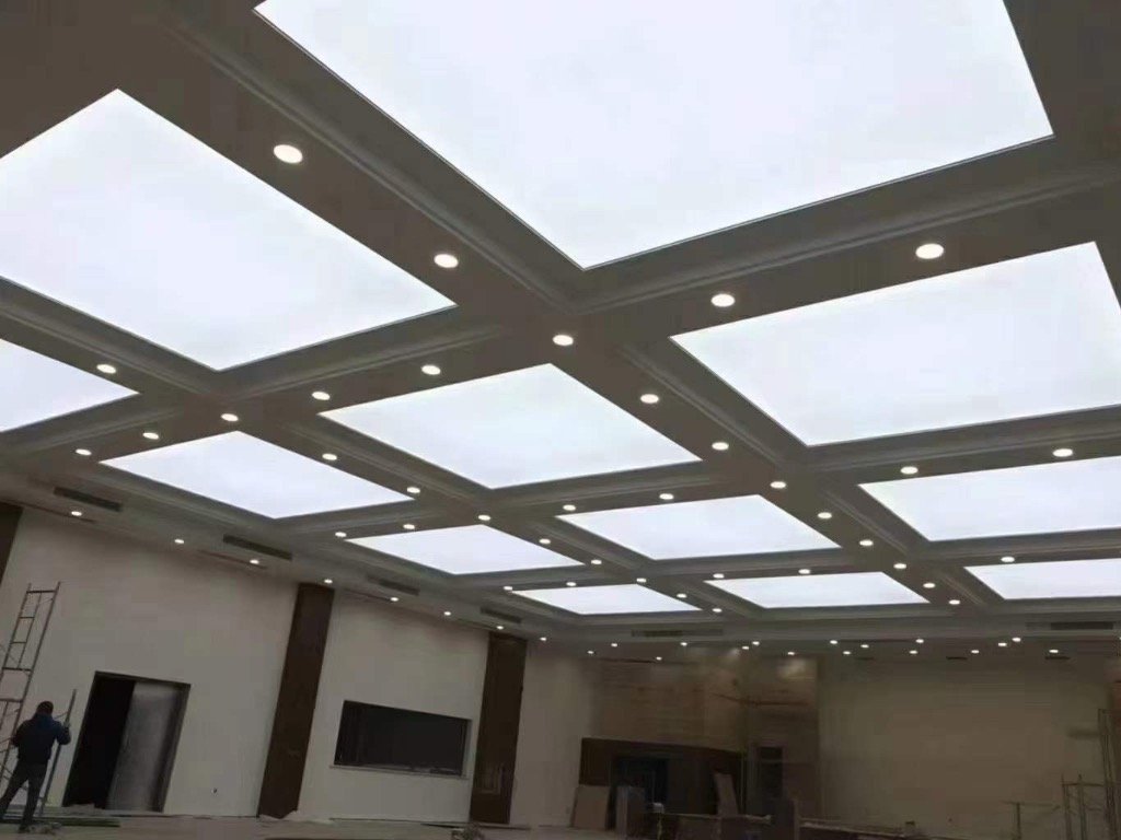 White plain stretch fabric ceiling light — premium lighting product available from DEEN ELECTRIC Rawalpindi